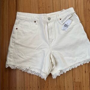 Blank NYC white High Waist Jean Shorts with Lace Trim